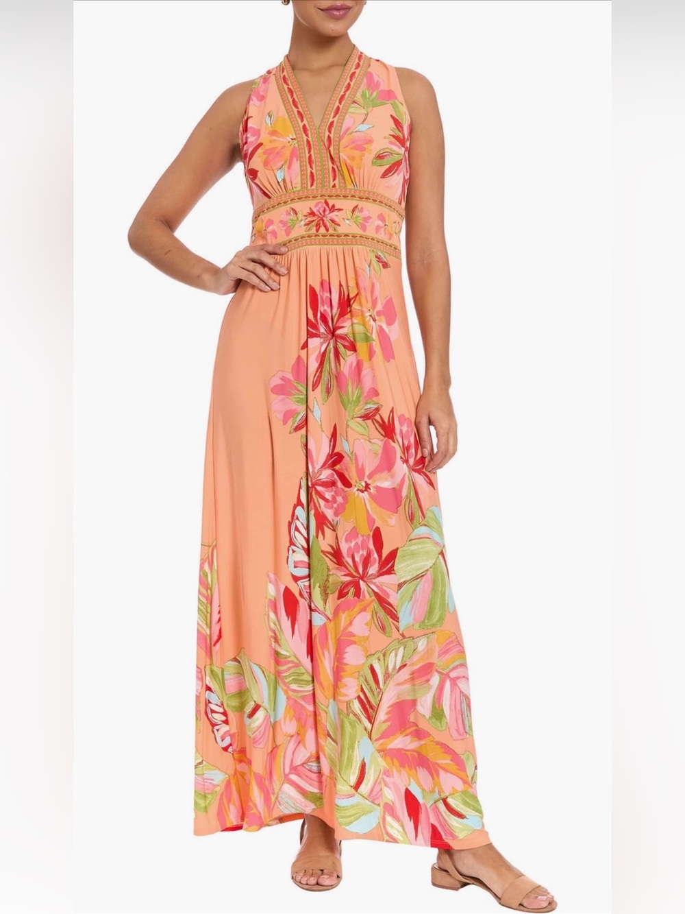 NWT London Times Floral Maxi Dress Size 6 Orange Resort Wedding Guest